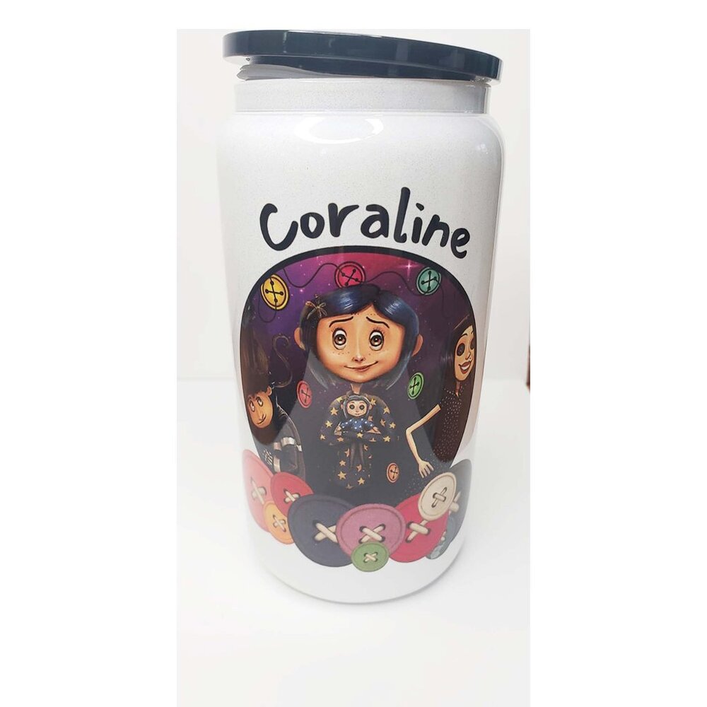 16 oz white shimmer glass can, halloween